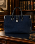 Dooney & Bourke Navy Monogram Canvas Satchel Tote with Leather Trim