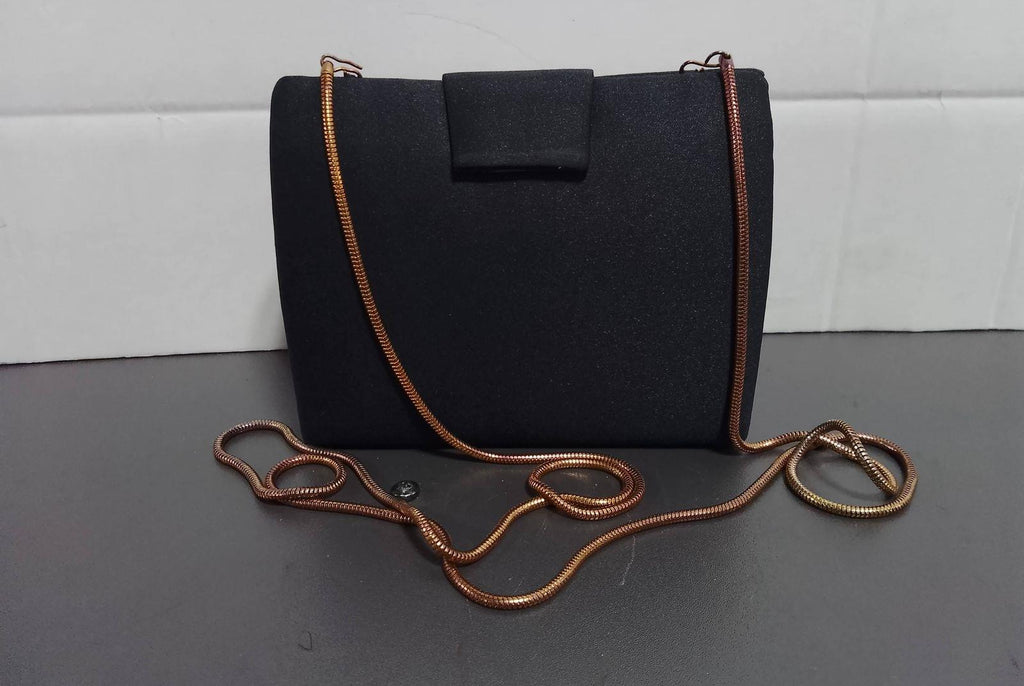 Vanessa Black Evening Clutch with Gold Bow Clasp | Convertible Chain Strap Bag