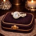 Silver Tone Crystal Solitaire Ring with Twisted Pavé Band