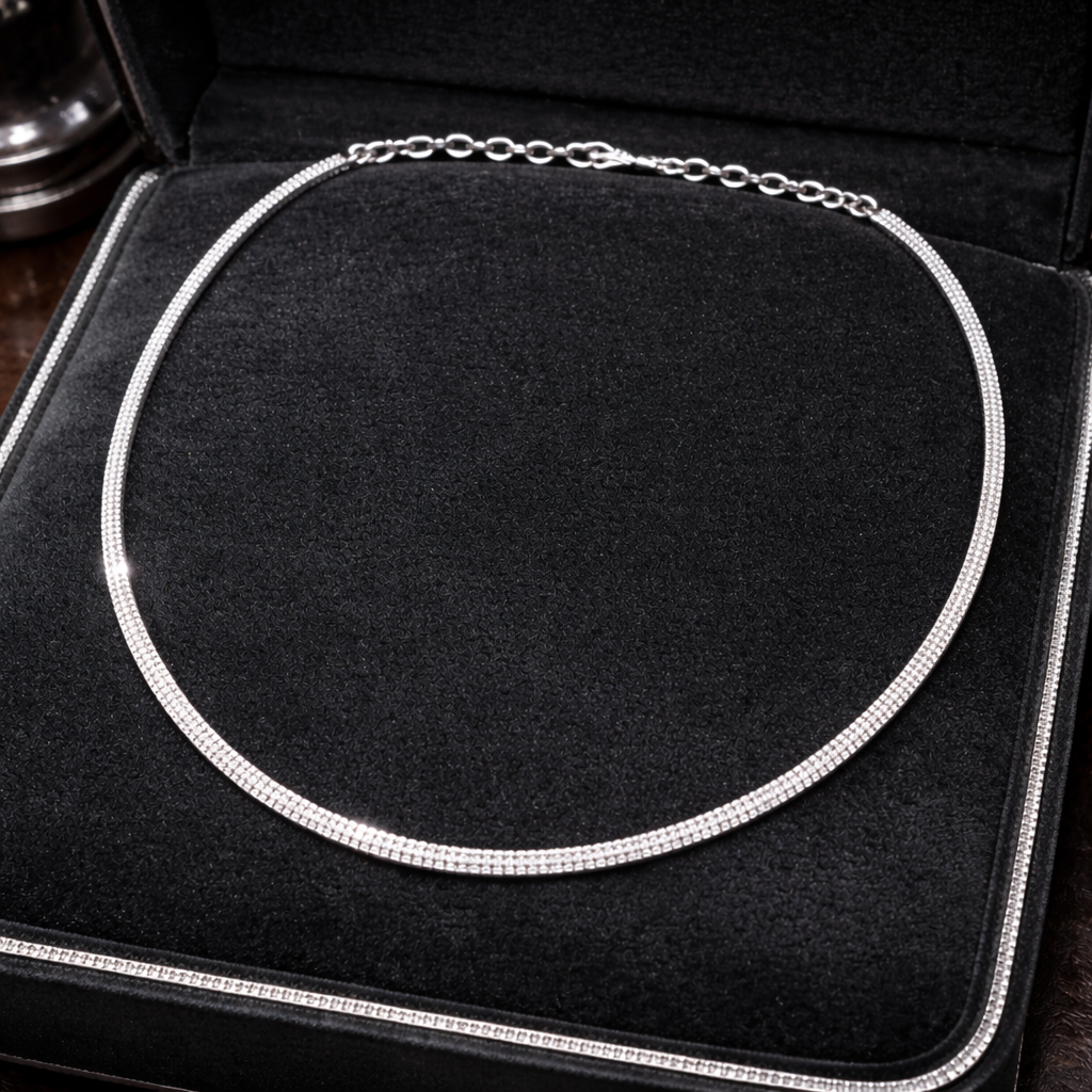 Vintage Sterling Silver Mesh Necklace, Minimalist Herringbone Style Collar Necklace, Sleek Estate Silver Chain Jewelry