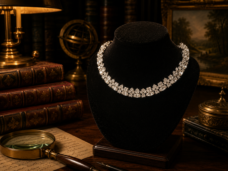Trifari Silver Tone Art Deco Rhinestone Necklace