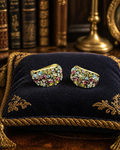 Heidi Daus Gold Tone Multicolor Crystal Clip Earrings | Signed Designer Statement Earrings