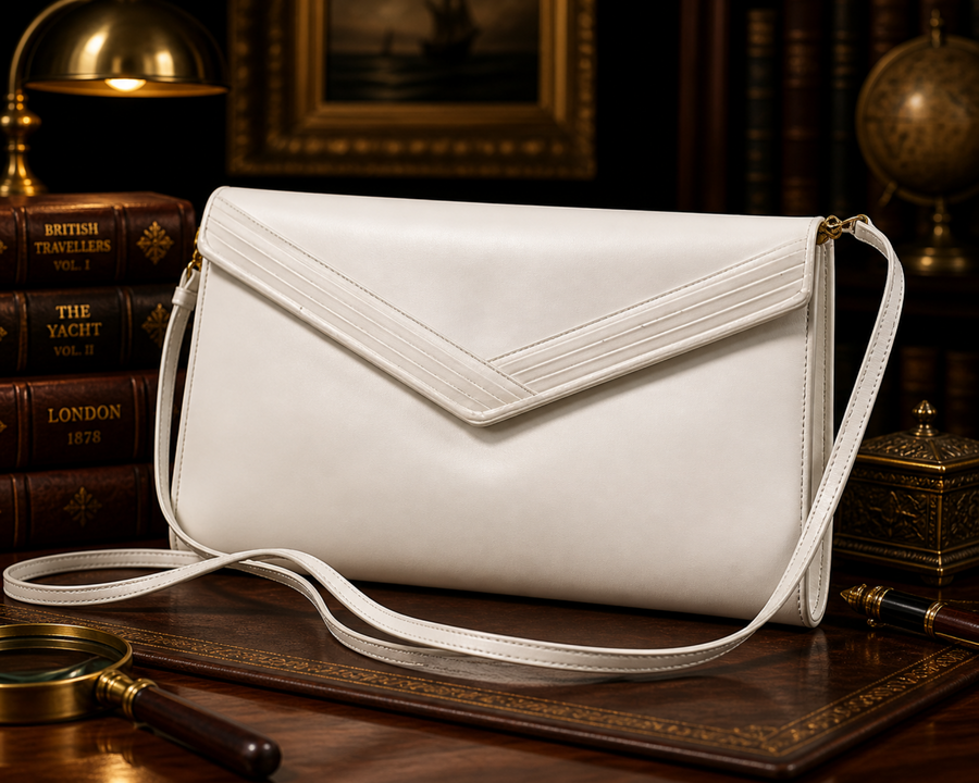 Mary Ann Rosenfield white leather envelope flap shoulder bag