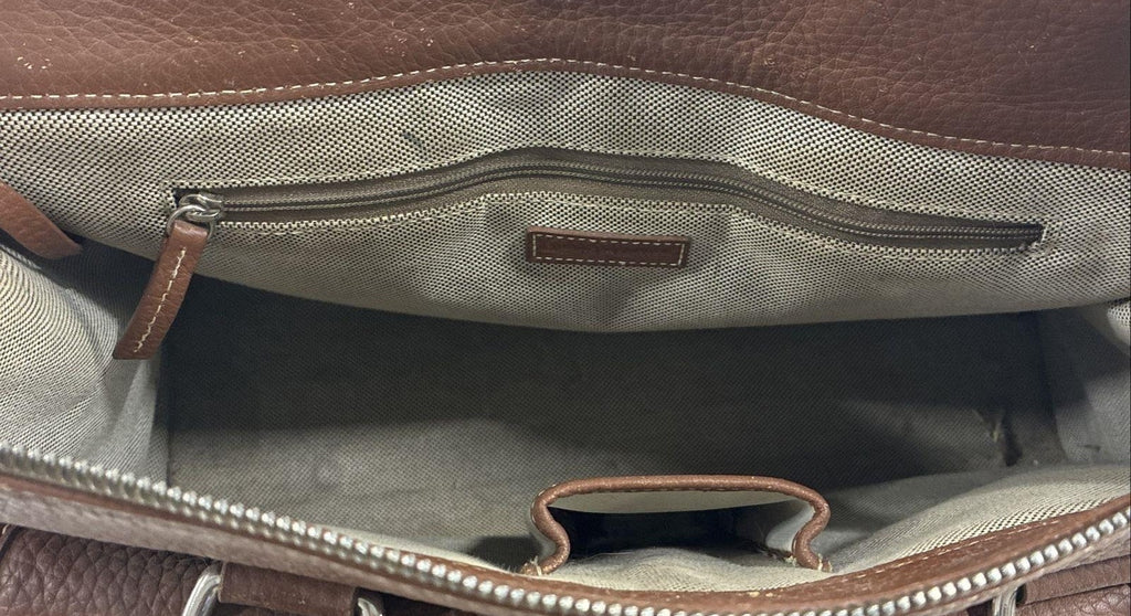 Dooney and Bourke Brown Leather Satchel Bag, Structured Pocket Tote with Shoulder Strap