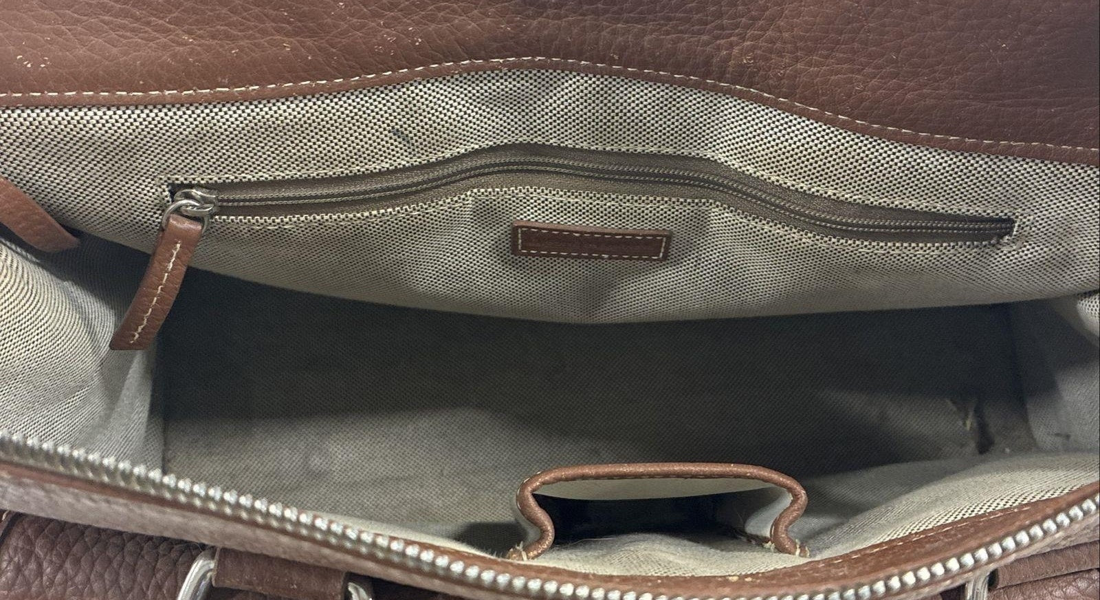 Dooney and Bourke Brown Leather Satchel Bag, Structured Pocket Tote with Shoulder Strap
