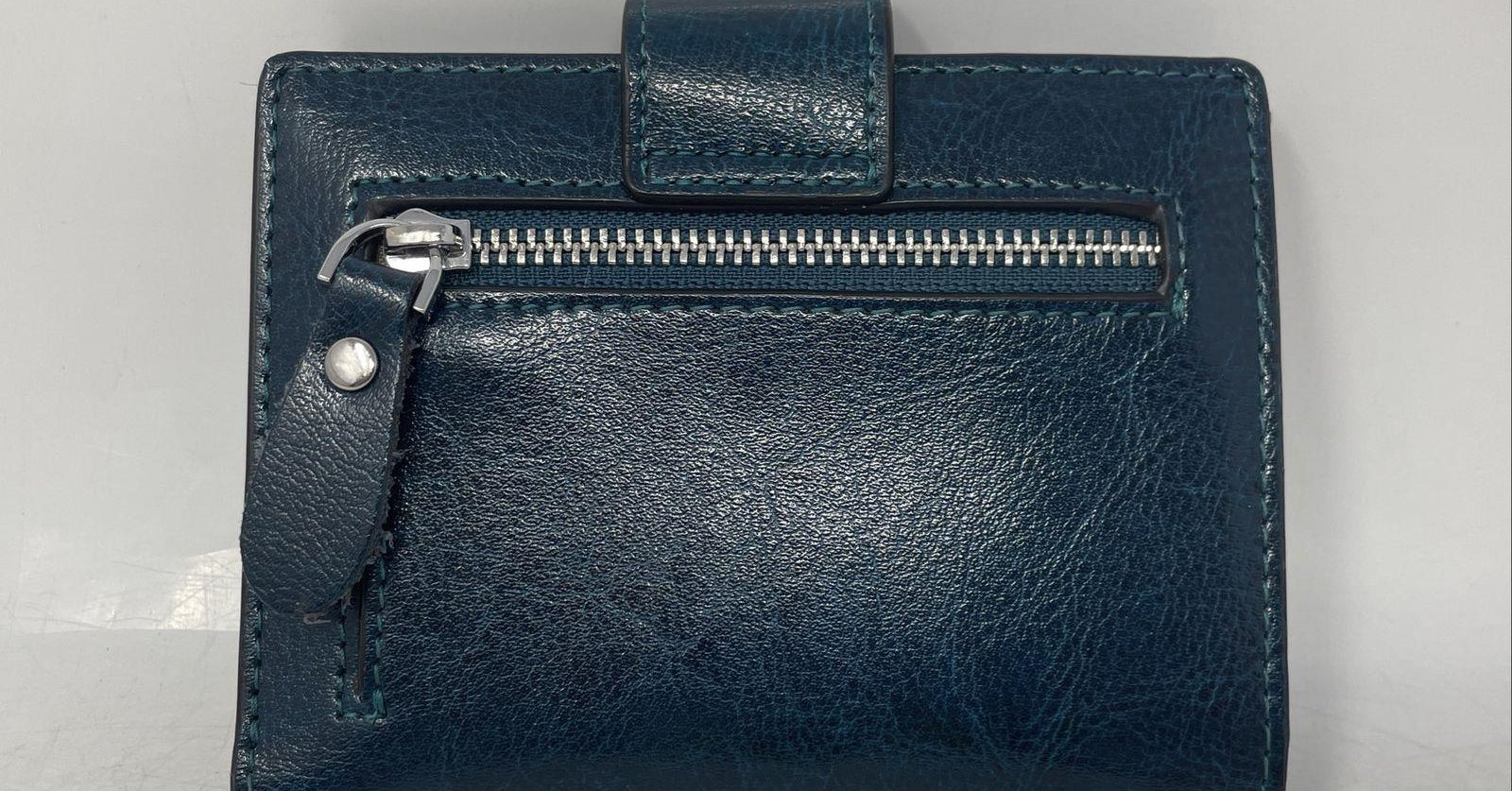 Bostanten Peacock Blue Genuine Leather Bifold Wallet ID Window Snap Closure
