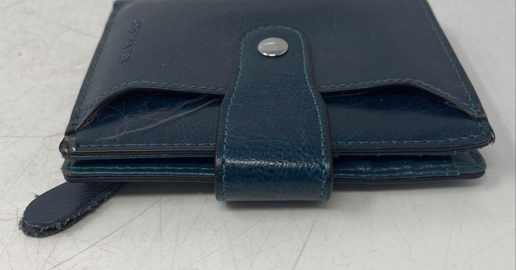 Bostanten Peacock Blue Genuine Leather Bifold Wallet ID Window Snap Closure
