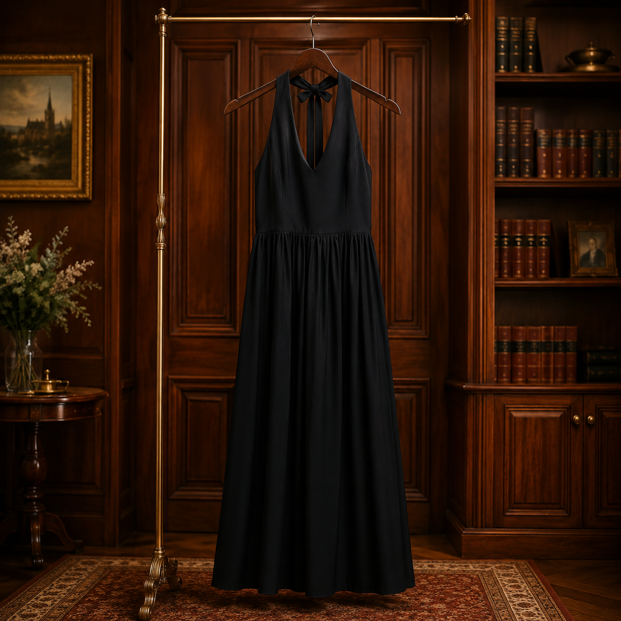 White by Vera Wang Navy Blue Halter Bow Back Maxi Evening Gown Size 12 | Formal Bridesmaid Dress