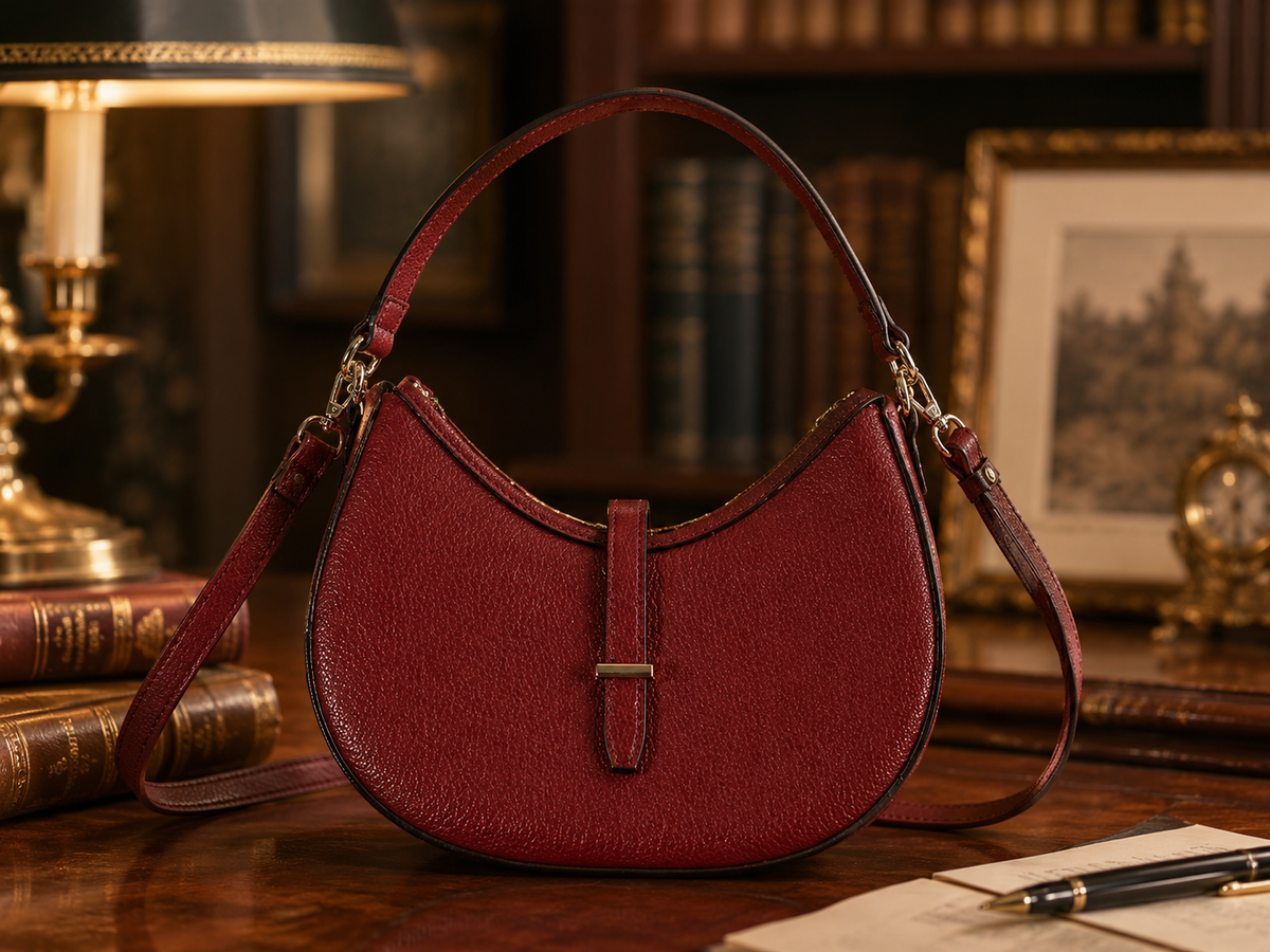 Vera Pelle red leather crescent shoulder bag made in Italy