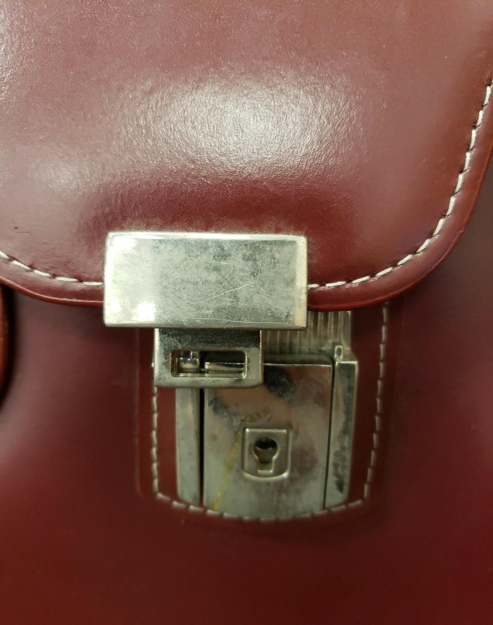 McKleinUSA burgundy leather laptop tote with front flap lock closure, view 3