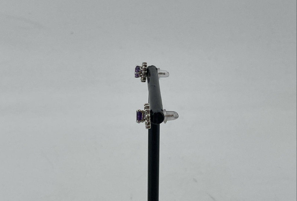 925 Sterling Silver Stud Earrings w/ Amethyst 1.57g