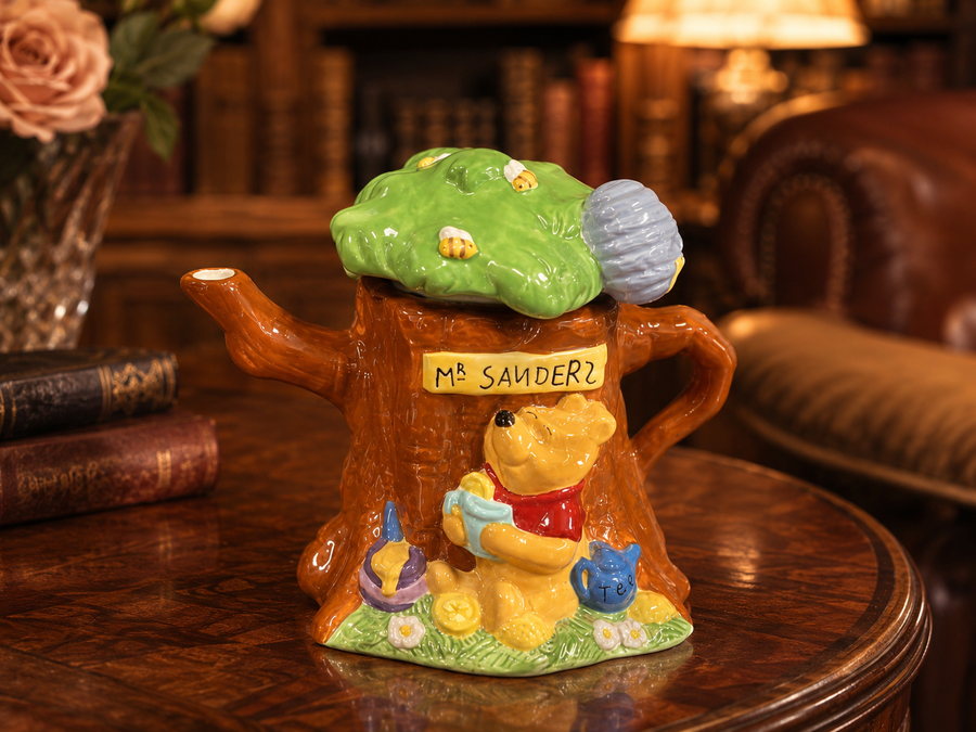 Ceramic Winnie the Pooh tree house teapot with branch spout and treetop lid