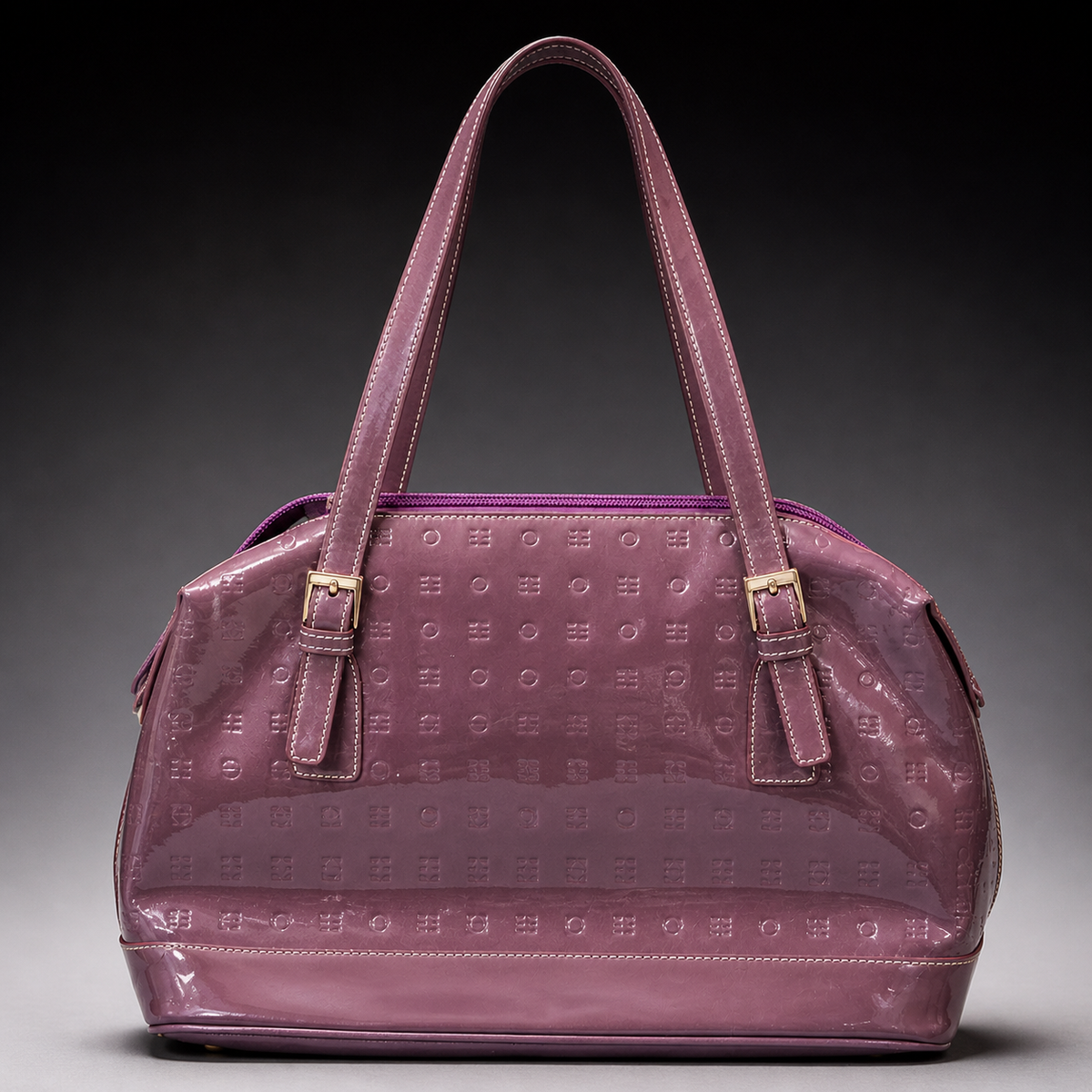 Arcadia lavender embossed patent leather shoulder bag, view 2
