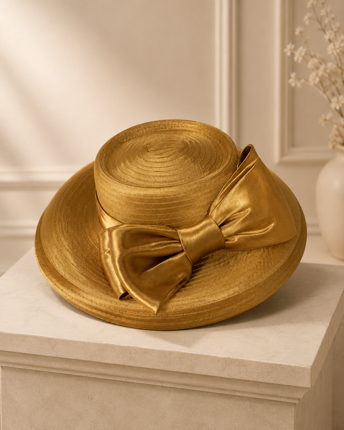 Giovannio New York Gold Bow Hat OS | Sculpted Occasion Church Hat