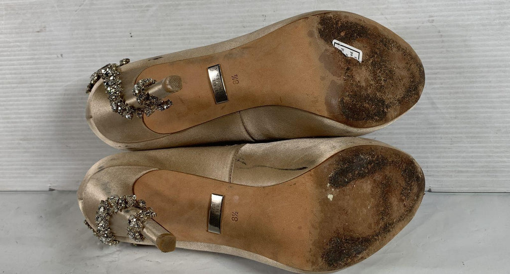 Badgley Mischka Tan Peep Toe Slip-On Stiletto Pumps Size 8.5