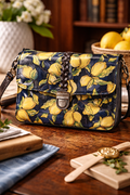 Patricia Nash Positano Navy Lemon Print Leather Flap Crossbody Bag