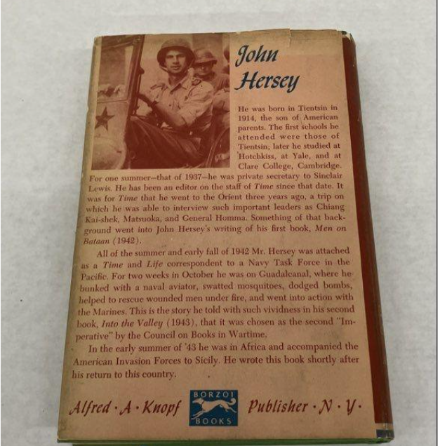 A Bell for Adano by John Hersey 1944 Knopf First Edition Fourth Printing with Dust Jacket