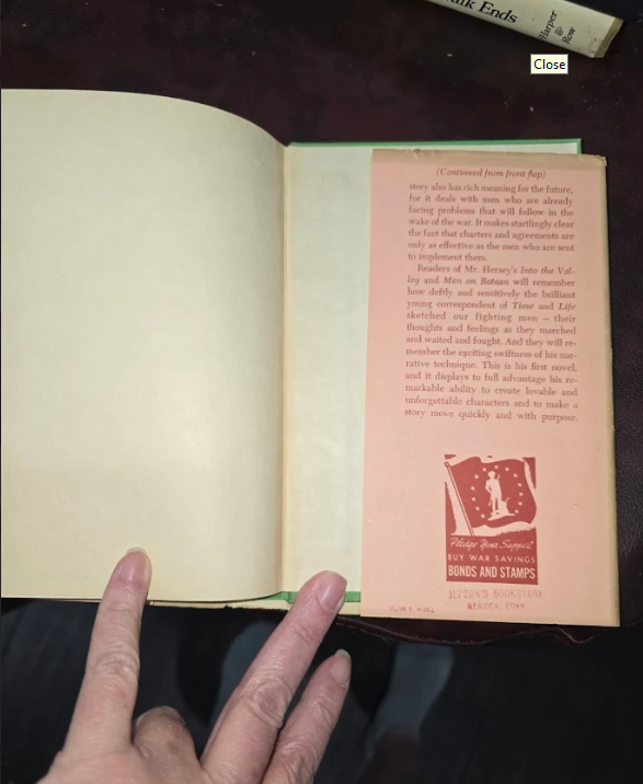 A Bell for Adano by John Hersey 1944 Knopf First Edition Fourth Printing with Dust Jacket