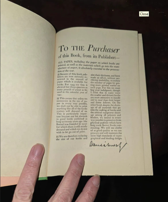 A Bell for Adano by John Hersey, 1944 Alfred A. Knopf hardcover with dust jacket, view 5