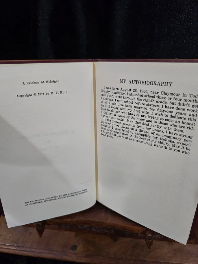 A Rainbow at Midnight by E. Y. Hurt Signed by E. Y. Hurt 1971 First Edition Hardcover Inscribed to Tom