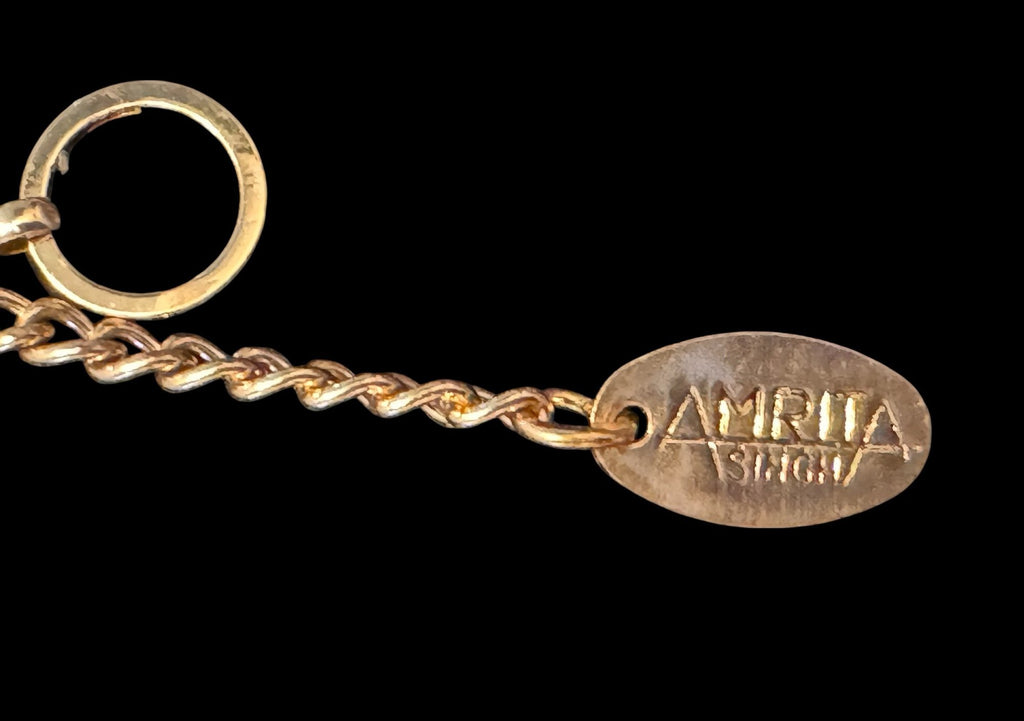 Vintage Amrita Singh Signed Tiger Necklace, Gold Tone Enamel & Rhinestone Couture Statement Necklace