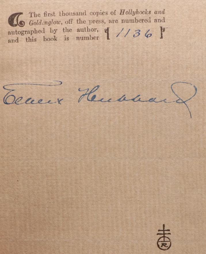 Hollyhocks and Goldenglow by Elbert Hubbard (1912) | Signed and Numbered Limited Edition