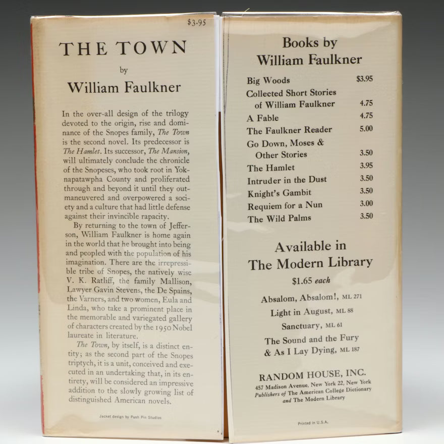 The Town by William Faulkner, 1957 Random House first edition in unclipped dust jacket, view 7