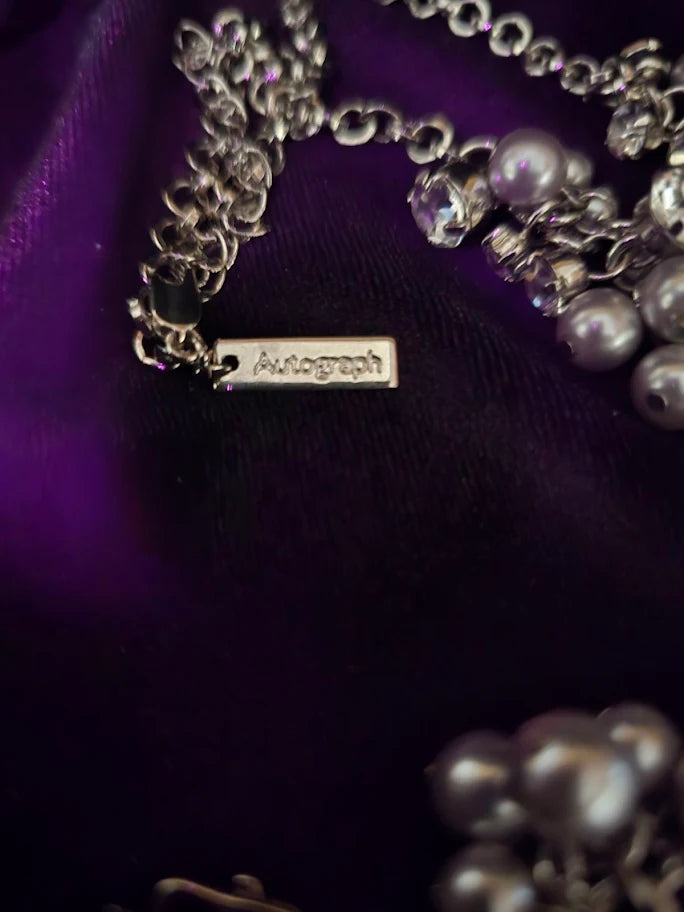 Autograph Designer Pearl & Crystal Statement Necklace and Bracelet Set – UV Reactive Pearls