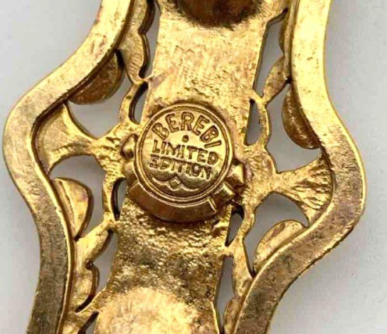 Signed BEREBI Limited Edition Gold-Tone Filigree Pendant Necklace with Purple Stones