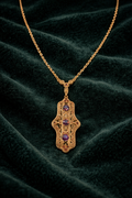 Berebi Limited Edition Filigree Pendant Necklace Gold Tone Purple Stone Signed Necklace