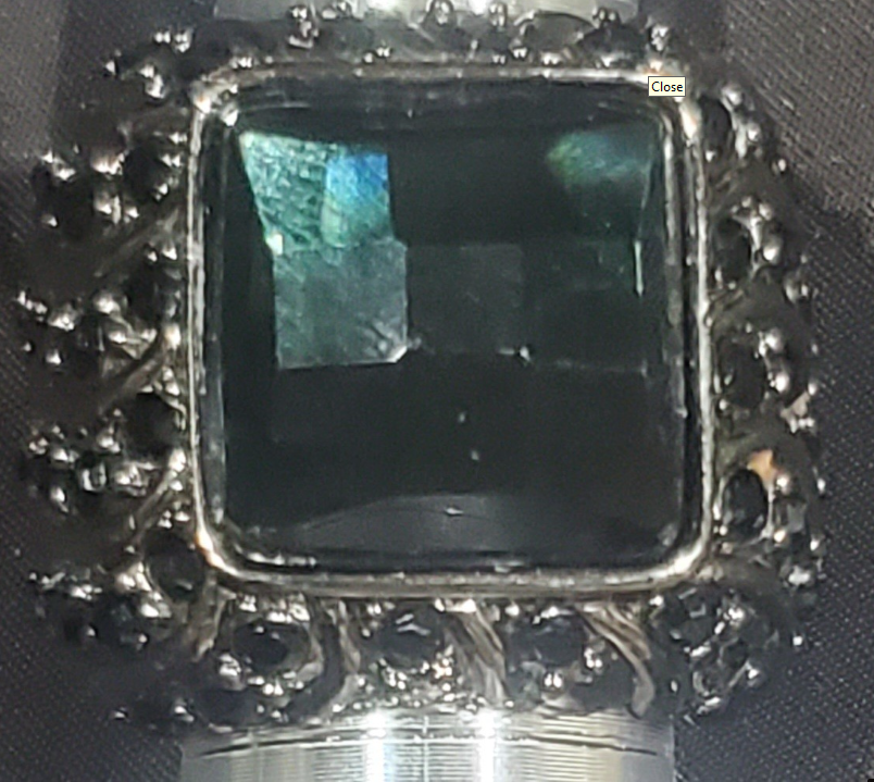 Bold Unisex Statement Ring with Dark Green Faceted Stone & Black Crystal Accents