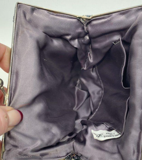 La Regale Vintage Black Beaded Evening Bag with Chain Strap Small Formal Purse