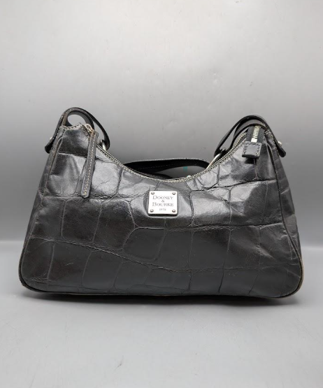 Vintage Dooney & Bourke Black Croc Embossed Leather Hobo Bag Structured Shoulder Purse