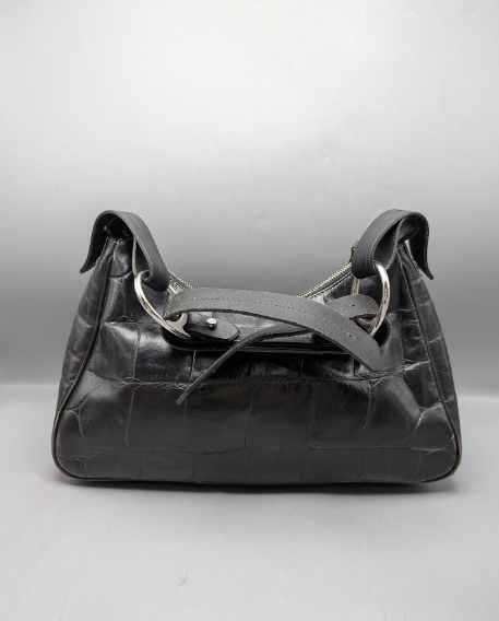 Dooney and Bourke black croc-embossed leather hobo shoulder bag with silver-tone hardware, view 10
