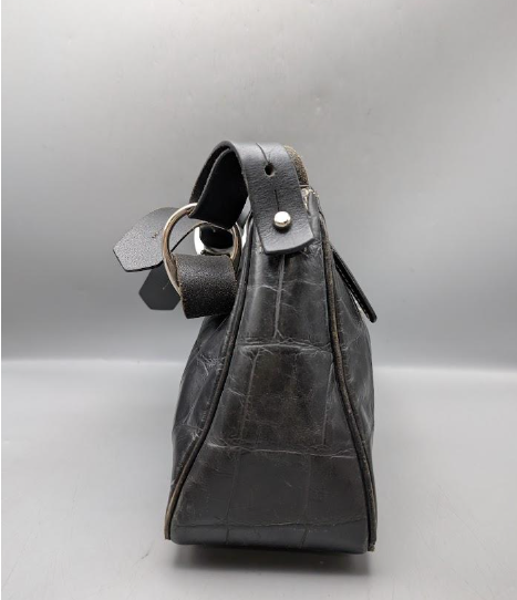 Dooney and Bourke black croc-embossed leather hobo shoulder bag with silver-tone hardware, view 8