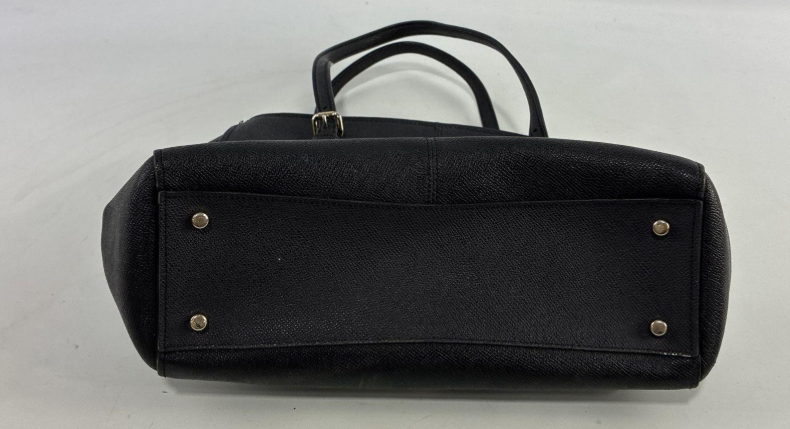 Black pebbled leather carryall tote with turn-lock closure and gold-tone hardware, view 5