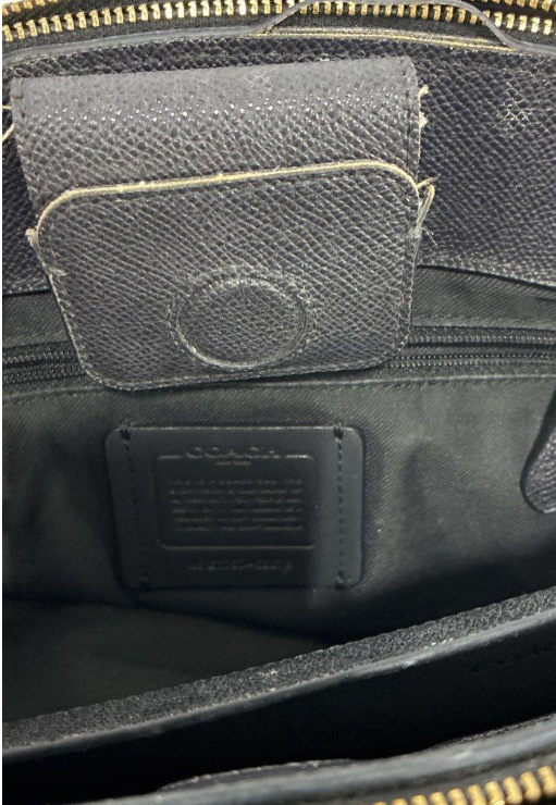 Black pebbled leather carryall tote with turn-lock closure and gold-tone hardware, view 4