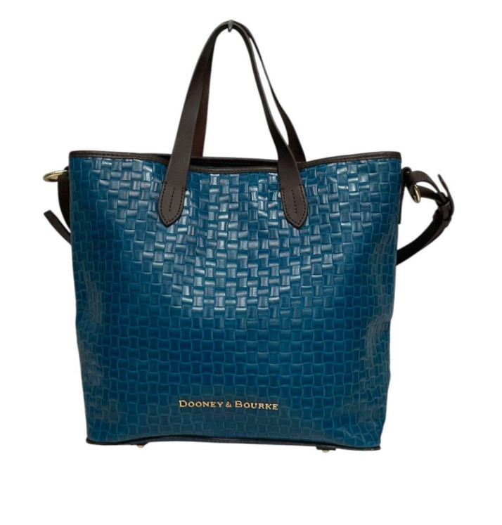 Dooney and Bourke Lilliana teal woven leather tote with matching wristlet, view 2