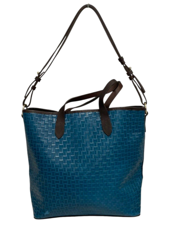 Dooney and Bourke Lilliana teal woven leather tote with matching wristlet, view 6