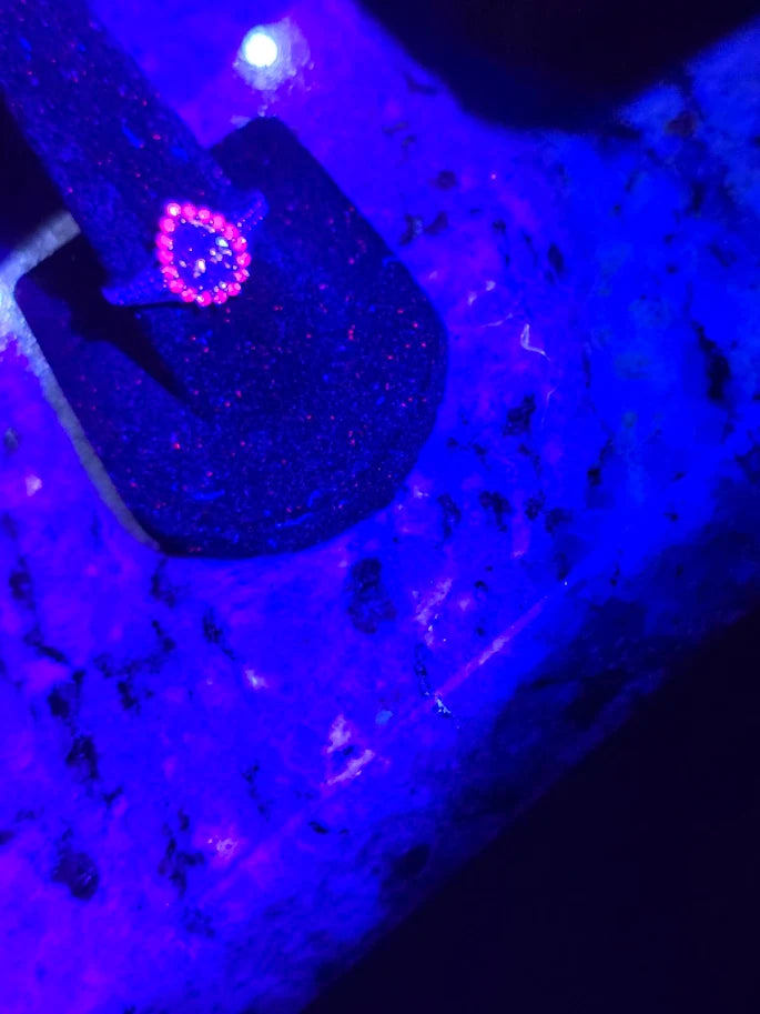 D’Joy Platinum over Sterling Silver Blue Topaz Solitaire Ring with Ruby Halo & Diamond Accents