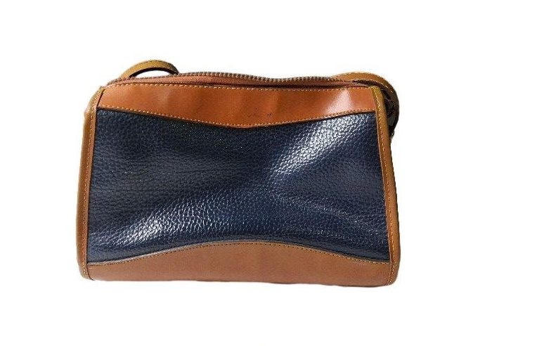 Dooney & Bourke AWL Navy Blue Pebble Leather Crossbody Bag with British Tan Trim | Vintage All Weather Leather