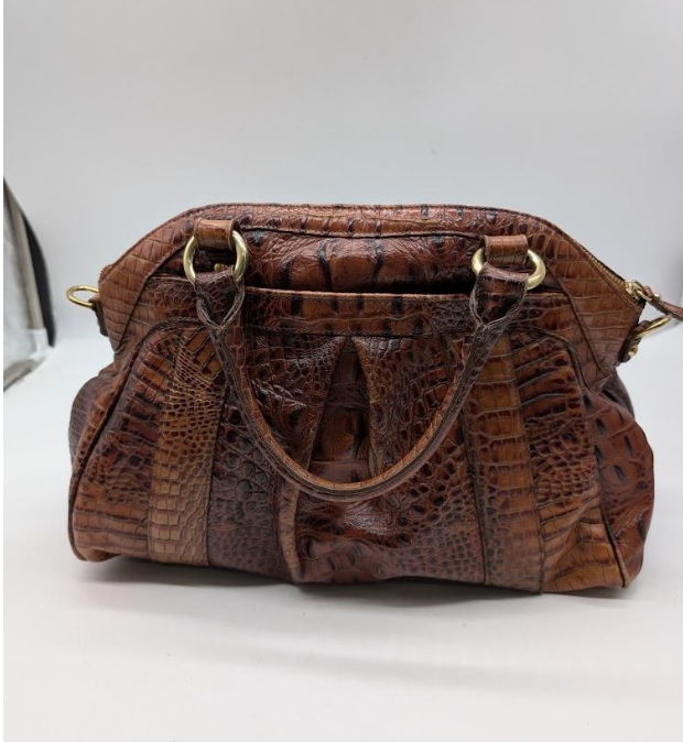 Authentic Brahmin Louise Satchel | Retired Brown Crocodile Embossed Leather Top Handle Crossbody Handbag with Dust Bag