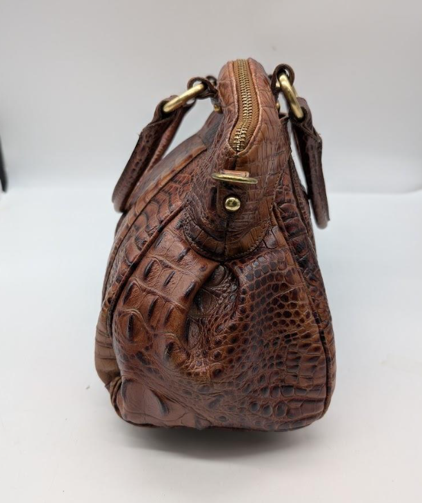 Authentic Brahmin Louise Satchel | Retired Brown Crocodile Embossed Leather Top Handle Crossbody Handbag with Dust Bag
