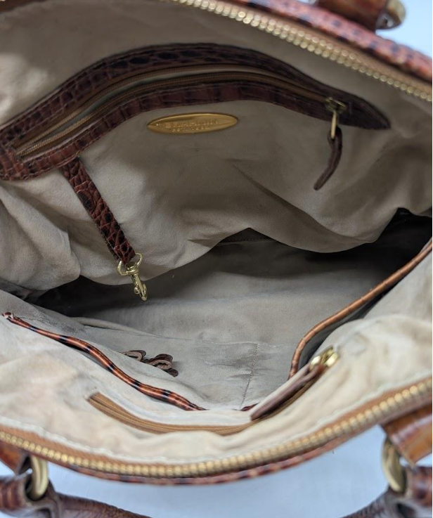 Authentic Brahmin Louise Satchel | Retired Brown Crocodile Embossed Leather Top Handle Crossbody Handbag with Dust Bag