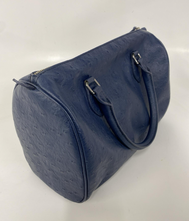 Brooks Brothers Blue Barrel Satchel Handbag Ostrich Texture Finish Top Zip
