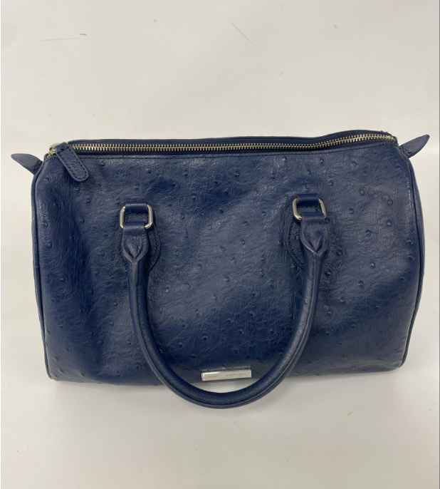 (SOLD) Brooks Brothers Blue Barrel Satchel Handbag Ostrich Texture Finish Top Zip