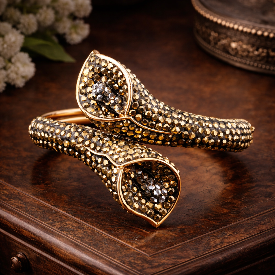 Butler and Wilson gold-tone crystal lily hinged cuff bracelet