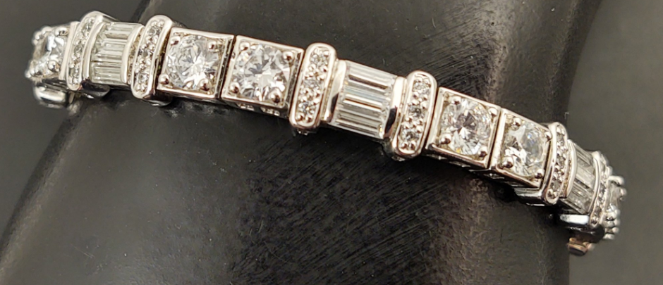 Stunning Sterling Silver CZ Cuff Bracelet – Round & Baguette Cut Stones