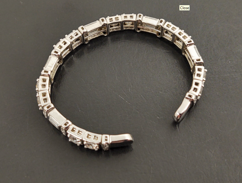 Stunning Sterling Silver CZ Cuff Bracelet – Round & Baguette Cut Stones