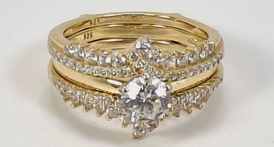 Gold Tone Pavé Crystal Multi-Band Ring Set – Elegant Statement Look Sz 9